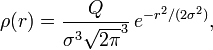 \rho(r) = \frac{Q}{\sigma^3\sqrt{2\pi}^3}\,e^{-r^2/(2\sigma^2)},