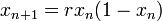 x_{n+1} = r x_n (1-x_n)\,