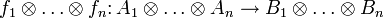 f_1\otimes\dots\otimes f_n\colon A_1\otimes\dots\otimes A_n \to B_1\otimes\dots\otimes B_n