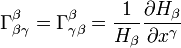 \Gamma^\beta_{\beta\gamma}=\Gamma^\beta_{\gamma\beta}=\frac{1}{H_\beta}\frac{\partial H_\beta}{\partial x^\gamma}