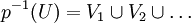 p^{-1}(U) = V_1\cup V_2\cup\dots