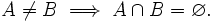 A \neq B \implies A \cap B = \varnothing.