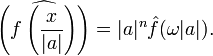 \widehat{\left(f\left(\frac{x}{|a|}\right)\right)}=|a|^n\hat{f}(\omega|a|).