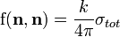 \mathrm{f(\bold{n},\bold{n})} = \frac{k}{4\pi} \sigma_{tot}