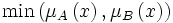 \min \left( \mu_A \left( x \right), \mu_B \left( x \right) \right)