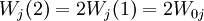 W_j(2) = 2W_j(1) = 2W_{0j} \ 