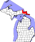 Map of Michigan highlighting Chippewa County.svg
