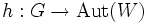 h:G\to\operatorname{Aut}(W)