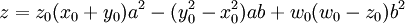 z=z_0(x_0+y_0)a^2-(y_0^2-x_0^2)ab+w_0(w_0-z_0)b^2