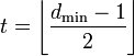 t=\left\lfloor\frac{d_\min-1}{2}\right\rfloor