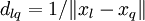 d_{lq}=1/ \| x_l -x_q \|