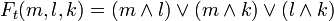 F_t(m, l, k) = (m \wedge l) \vee (m \wedge k) \vee (l \wedge k)