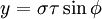 \ y = \sigma \tau \sin \phi 