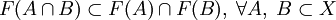 F(A\cap B)\subset F(A)\cap F(B),\;\forall A,\;B\subset X