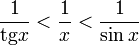\frac{1}{\mathrm{tg} x} &amp;lt; \frac{1}{x} &amp;lt; \frac{1}{\sin x}