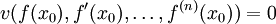 v(f(x_0), f'(x_0), \dots, f^{(n)}(x_0)) = 0