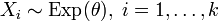 X_i \sim \mathrm{Exp}(\theta),\; i = 1,\ldots, k