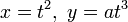  x=t^2,\ y=at^3