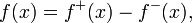 \,f(x) = f^+(x) - f^-(x),