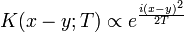         
       K(x-y;T) \propto e^{i(x-y)^2 \over 2T} \,
