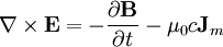 \nabla\times\mathbf{E}=-\frac{\partial\mathbf{B}}{\partial t}-\mu_0 c\mathbf{J}_m