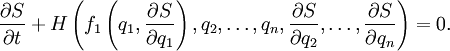 \frac{\partial S}{\partial t} + H\left( f_1 \left(q_1,\frac{\partial S}{\partial q_1}\right), q_2,\ldots,q_n,\frac{\partial S}{\partial q_2},\ldots,\frac{\partial S}{\partial q_n}\right) =0 .