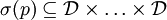 \sigma(p)\subseteq\mathcal{D}\times\ldots\times\mathcal{D}