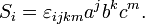  S_i = \varepsilon_{ijkm} a^j b^k c^m.