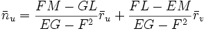 \bar{n}_u = \frac{F M - G L}{E G - F^2} \bar{r}_u + \frac{F L - E M}{E G - F^2} \bar{r}_v