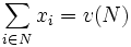 \sum_{i \in N}{x_i} = v(N)