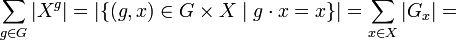 \sum_{g \in G}|X^g| = |\{(g,x)\in G\times X \mid g\cdot x = x\}| = \sum_{x \in X} |G_x| =