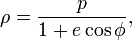 \rho = \frac{p}{1+e \cos \phi},