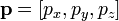 \,\mathbf{p}=[p_x,p_y,p_z]