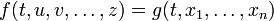 f(t,u,v,\dots,z)=g(t,x_1,\dots,x_n)