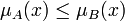 \mu_A(x) \leq \mu_B(x)\!