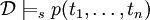\mathcal{D}\models_s p(t_1,\ldots,t_n)
