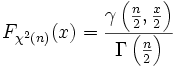 F_{\chi^2(n)}(x) = \frac{\gamma\left({n \over 2}, {x \over 2}\right)}{\Gamma\left({n \over 2}\right)}