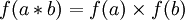 f(a * b) = f(a) \times f(b)