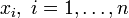 x_i,\;i=1,\ldots,n \!