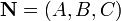 \mathbf{N}=(A,B,C)