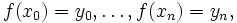 f(x_0) = y_0, \ldots, f(x_n)=y_n,