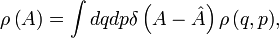  \rho\left(A\right)=\int {dqdp\delta\left(A-\hat{A}\right)\rho\left(q,p\right)},