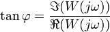 \tan \varphi = \frac{\Im(W(j \omega))}{\Re(W(j \omega))} 