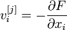 v^{[j]}_i = -\frac{\partial F}{\partial x_i}