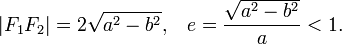 \left|F_1F_2\right|=2\sqrt{a^2-b^2},\;\;\;e=\frac{\sqrt{a^2-b^2}}{a}&amp;lt; 1.