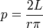 p=\frac{2L}{r\pi\,}