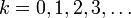 k=0,1,2,3,\dots