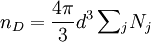 n_D={4\pi\over 3}d^3\sum\!_jN_j