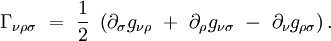 \Gamma_{\nu \rho \sigma} \ = \ \frac{1}{2} \ \left(\partial_\sigma g_{\nu \rho } \ + \ \partial_\rho  g_{\nu \sigma}\ - \ \partial_\nu g_{\rho \sigma} \right).