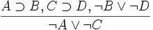 \frac{A \supset B, C \supset D, \neg B \lor \neg D}{\neg A \lor \neg C}
